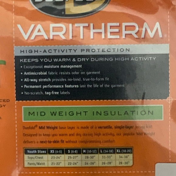 Duofold Varitherm Thermal Top Long Sleeve Crew Moisture Wicking Black Youth XS - Picture 10 of 16